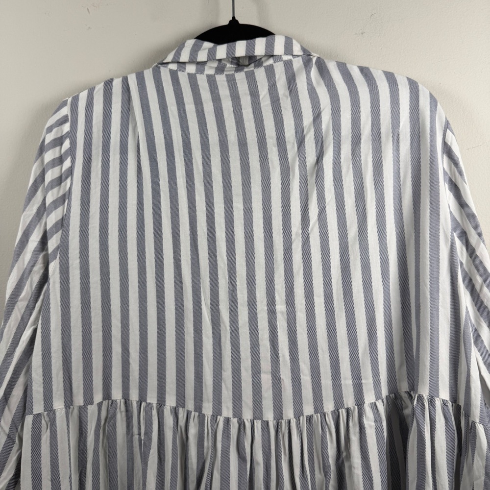 Shein Curve Striped Tunic Womens 1XL Blue White Modern Babydoll Button Down - Picture 6 of 9